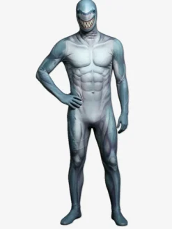 Combinaison intégrale Zentai fluo imprimée en 3D avec effet UV pour Halloween.