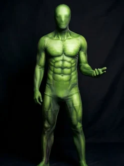 Combinaison intégrale Zentai fluo imprimée en 3D avec effet UV pour Halloween.