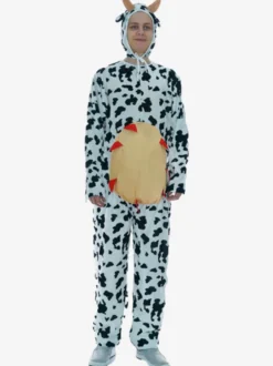 Combinaison Kigurumi pour adultes avec chapeau et motif vache drôle