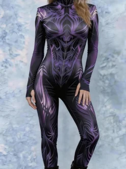 Combinaison néon déguisement impression numérique 3D combinaison phosphorescente UV style Zentai costume de cosplay d'Halloween en polyester.