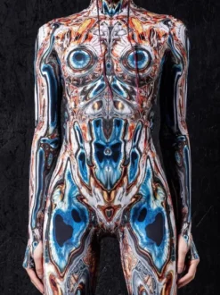 Combinaison néon déguisement impression numérique 3D combinaison phosphorescente UV style Zentai costume de cosplay d'Halloween en polyester.