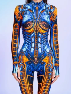 Combinaison néon déguisement impression numérique 3D combinaison phosphorescente UV style Zentai costume de cosplay d'Halloween en polyester.