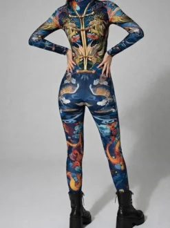 Combinaison néon déguisement impression numérique 3D combinaison phosphorescente UV style Zentai costume de cosplay d'Halloween en polyester.