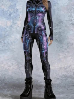 Combinaison néon déguisement impression numérique 3D combinaison phosphorescente UV style Zentai costume de cosplay d'Halloween en polyester.