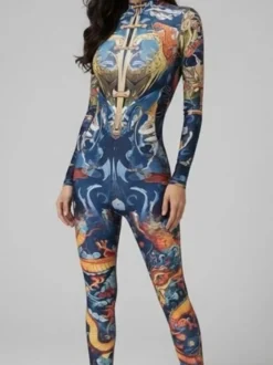 Combinaison néon déguisement impression numérique 3D combinaison phosphorescente UV style Zentai costume de cosplay d'Halloween en polyester.