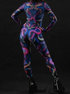 Combinaison néon déguisement impression numérique 3D combinaison phosphorescente UV style Zentai costume de cosplay d'Halloween en polyester.