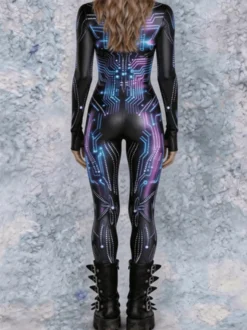 Combinaison néon déguisement impression numérique 3D combinaison phosphorescente UV style Zentai costume de cosplay d'Halloween en polyester.