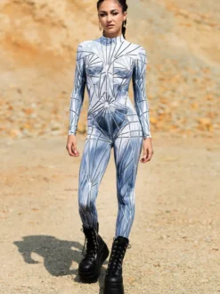 Combinaison néon déguisement impression numérique 3D combinaison phosphorescente UV style Zentai costume de cosplay d'Halloween en polyester.