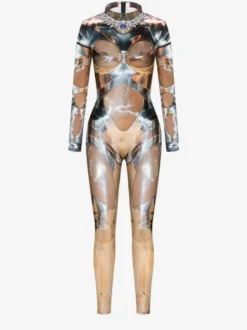 Combinaison néon déguisement impression numérique 3D combinaison phosphorescente UV style Zentai costume de cosplay d'Halloween en polyester.
