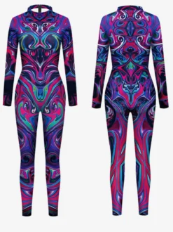Combinaison néon déguisement impression numérique 3D combinaison phosphorescente UV style Zentai costume de cosplay d'Halloween en polyester.