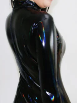 Combinaison Sexy En Latex Pu En Cuir Noir Zentai Manche Longue