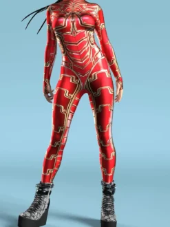 Combinaison sexy pour femme style cyberpunk imprimé robot à illusion d'optique costume zentai métallisé