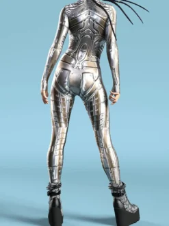 Combinaison sexy pour femme style cyberpunk imprimé robot à illusion d'optique costume zentai métallisé