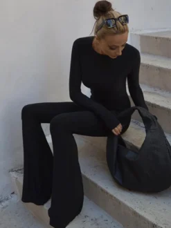 Combinaisons Longs Femme avec Manches Longues avec Dos Nu Unicolore Sexy