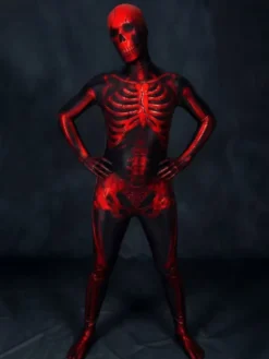 Combinaison squelette pour Halloween impression numérique 3D effet phosphorescent style Zentai costume de cosplay en lycra spandex.
