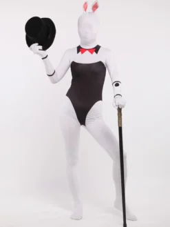 Combinaisons zentai animales Combinaisons Zentai pour adultes Sexy Playboy Bunny Blanc Lycra Spandex Color Block Costumes complets du corps