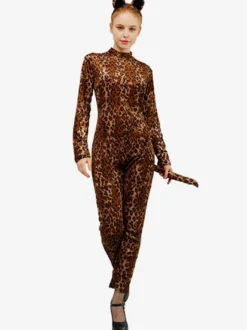 Combinaisons zentai animales Halloween Ensemble de costumes en polyester imprimé léopard pour adultes