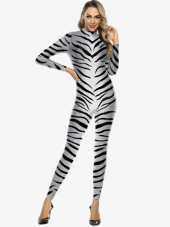 Combinaisons zentai animales Combinaison Zentai unisexe pour Halloween cosplay imprimé peau de zèbre combinaison moulante pour fête