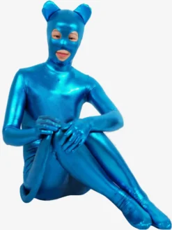 Combinaisons zentai animales Zentai Catsuit Chat Sexy 2026 Bleu Brillant Métallique Costume Animaux Cosplay Déguisements Halloween