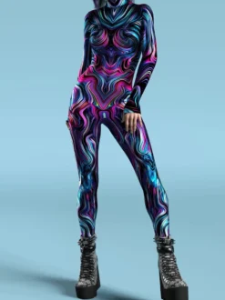 Combinaison Zentai anatomique 3D sexy pour femme style cyberpunk inspirée du carnaval de Venise.