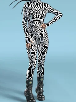 Combinaison Zentai anatomique 3D sexy pour femme style cyberpunk inspirée du carnaval de Venise.