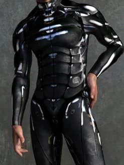 Combinaison zentai à motifs combinaison mécanique noire combinaison moulante imprimée en 3D exosquelette cyberpunk