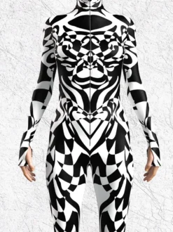 Combinaison zentai à motifs combinaison moulante à imprimé zèbre noir et blanc pour femme motif animal imprimé en 3D
