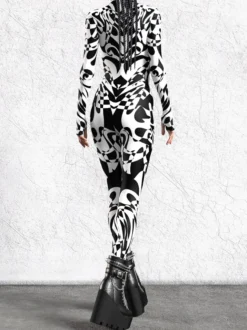 Combinaison zentai à motifs combinaison moulante à imprimé zèbre noir et blanc pour femme motif animal imprimé en 3D