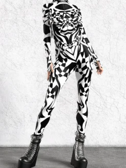 Combinaison zentai à motifs combinaison moulante à imprimé zèbre noir et blanc pour femme motif animal imprimé en 3D