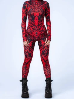 Combinaison zentai à motifs combinaison moulante à texture marbrée rouge et noire pour femme motif veineux imprimé en 3D