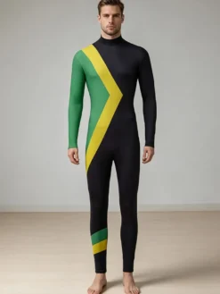Combinaison Zentai pour homme imprimée en 3D et à blocs de couleur.