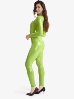 Combinaison Zentai sexy et brillante style catsuit pour scène danse carnaval Halloween vert foncé