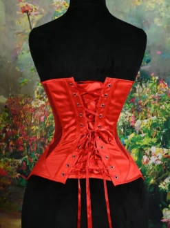 Corset bustier en satin à décolleté cœur empiècements en résille laçage au dos style vintage sculptant la taille