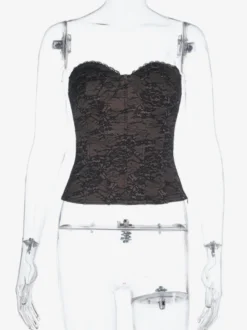 Corset en dentelle florale pour femme - Bustier noir à décolleté cœur - Camisole sexy style gothique coquette pour une soirée 2026