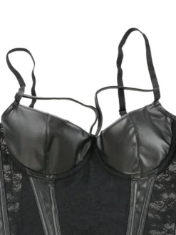 Corset Femme Lingerie Sexy en Dentelle avec Bretelles à Col Décolleté Coupe Cintrée Unicolore