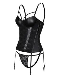Corset Femme Lingerie Sexy en Dentelle avec Bretelles à Col Décolleté Coupe Cintrée Unicolore