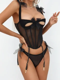 Corset rouge sexy en polyester à lacets ensemble de lingerie 2 pièces avec pantalon