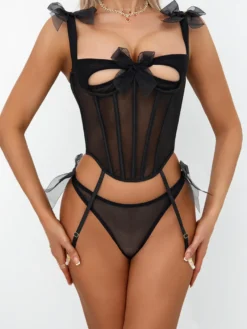 Corset rouge sexy en polyester à lacets ensemble de lingerie 2 pièces avec pantalon