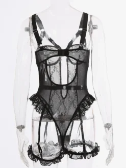 Corsets Teddies en dentelle amovible et découpes noires