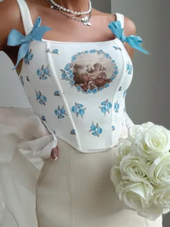 Corset vintage à lacets pour femme mélange poly/coton