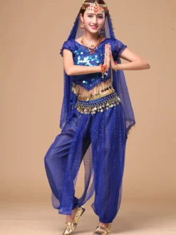 Costume Danse du ventre Bleu en mousseline de soie de danse Bollywood 2026 Robe pour femmes Déguisements Halloween