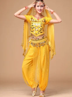 Costume Danse du ventre Bleu en mousseline de soie de danse Bollywood 2026 Robe pour femmes Déguisements Halloween