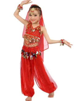 Costume Danse du ventre enfants en mousseline de soie sans manches 2026 Costumes de danse indienne Déguisements Halloween