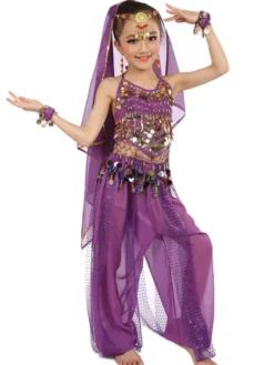 Costume Danse du ventre enfants en mousseline de soie sans manches 2026 Costumes de danse indienne Déguisements Halloween
