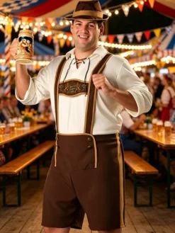 Costume de cosplay 3 pièces pour homme style ethnique bavarois autrichien tyrolien et suisse : Lederhosen.