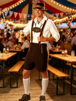 Costume de cosplay 3 pièces pour homme style ethnique bavarois autrichien tyrolien et suisse : Lederhosen.