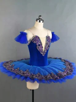 Costume de danse classique violet pour fille robe de ballerine brodée en polyester.