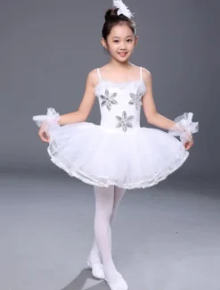 Costume de danse de ballets 2026 blanc Enfant Cosplya Strappy Strass perlé Tutu Robes Déguisements Halloween