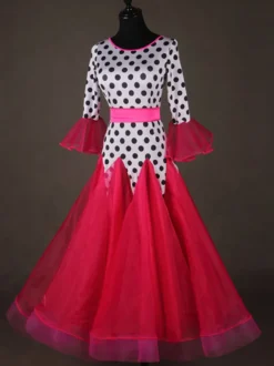 Costume de danse de salon Top rouge à manches longues Polka Dot Print Training vêtements de danse Déguisements Halloween