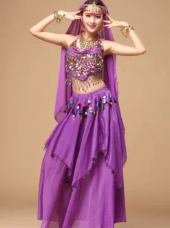 Costume de Danse de Ventre Rouge Orientale en Chiffon Cosplay Femme Déguisements Halloween
